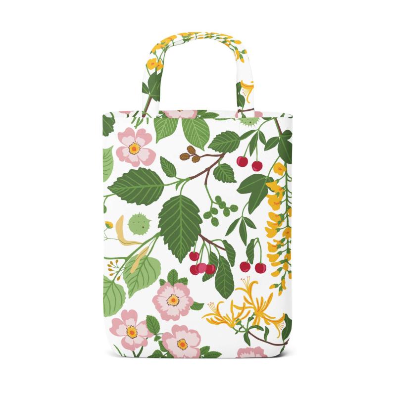 Bärkasse, tygpåse, HAGA med bär, blommor och blad. 1 pack, Stl 32x40cm, Grön