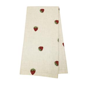 Kökshandduk JORDGUBBE med broderade jordgubbar på beige bottenfärg
