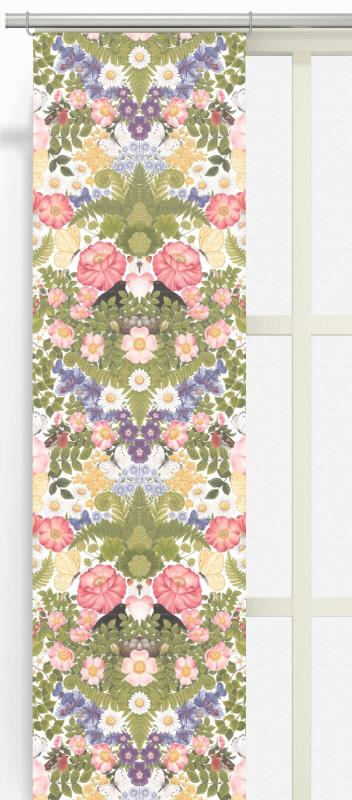 Panelgardin Fjärilsblom, med blommor och fjärilar, 2 pack, Stl 43x240, Multi