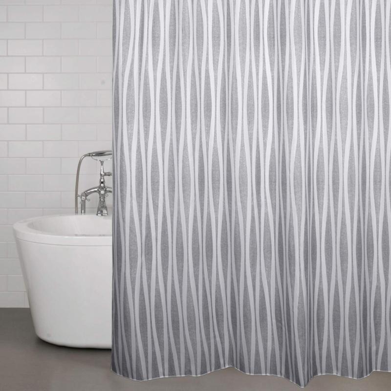 Duschdraperi WAVE med vågigt mönster i grått och vitt