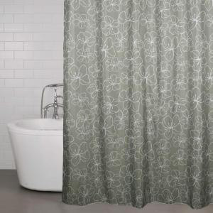 Duschdraperi FLOWERS med vita blommor på grön bottenfärg