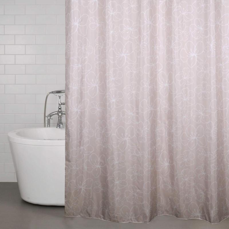 Duschdraperi FLOWERS med vita blommor på rosa bottenfärg