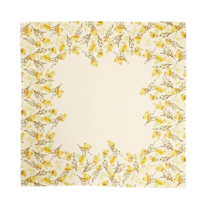 Fyrkantig Duk GULLVOR PÅSK med söta små gula kycklingar utmed kanterna