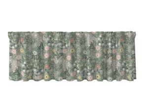 Gardinkappa BACKA på metervara, med blommor på grön bottenfärg