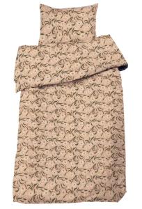 Bäddset OTTILIA i bäckebölja med vita blommor och gröna blad på rosa bottenfärg
