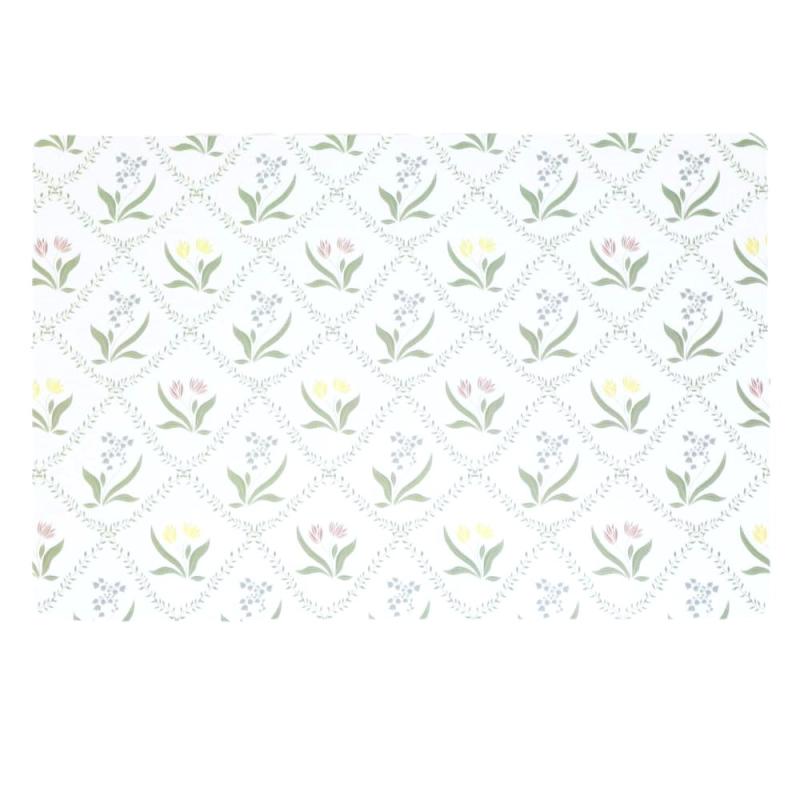 Plasttablett, tallriksunderlägg PETRA med små blommor i rutmönster med vit bottenfärg