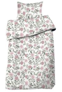 Bäddset FAYE med rosa blommor på offwhite bottenfärg