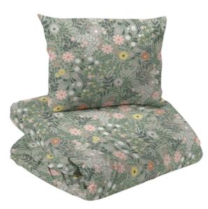 Bäddset BACKA med blommor på grön bottenfärg