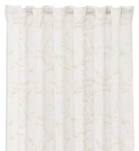 Gardin JULIET med broderade linnefärgade blommor och blad på vit bottenfärg