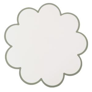 Bordstablett, tallriksunderlägg VANJA i vit läder imitation med grön bågad kant