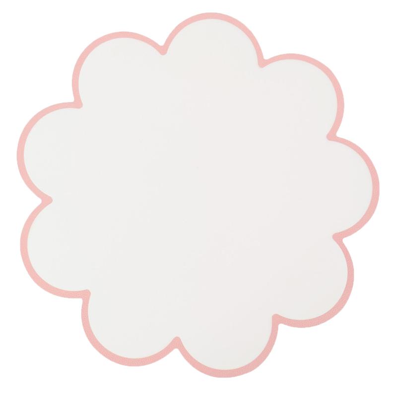 Bordstablett, tallriksunderlägg VANJA i vit läder imitation med rosa bågad kant