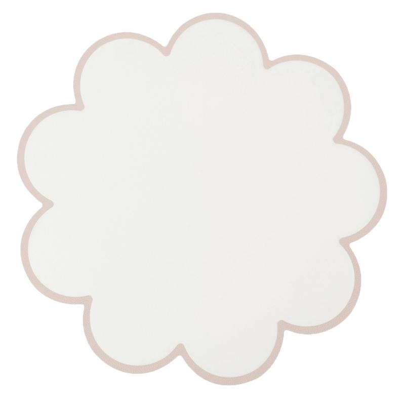 Bordstablett, tallriksunderlägg VANJA i vit läder imitation med sandfärgad bågad kant