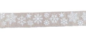 Textilband med vita snöflingor på linnefärgad botten