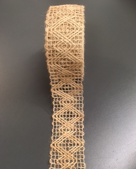 Band i jute med mönstertrådar, Bredd 55 mm, naturfärgad