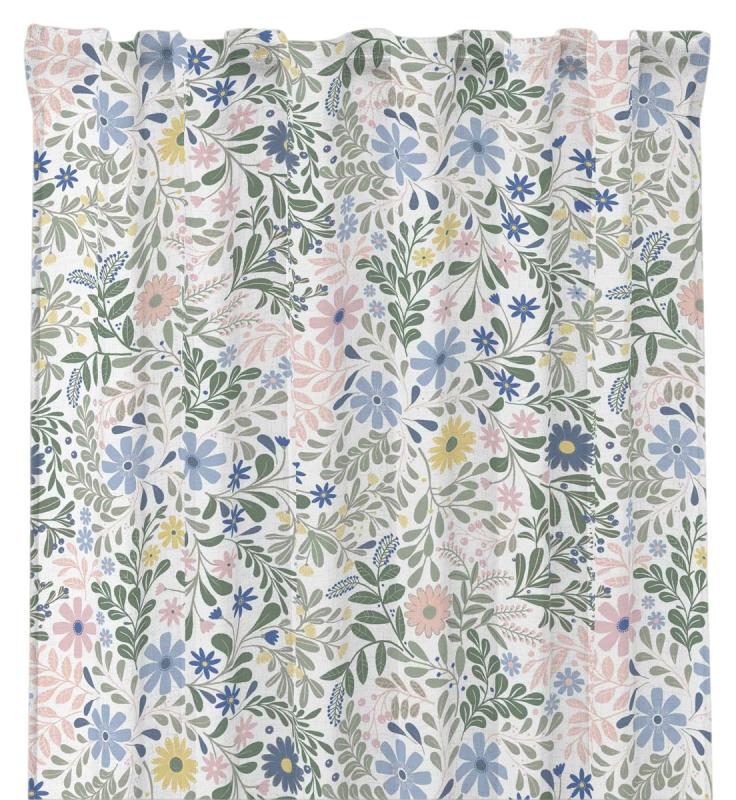 Gardin BACKA med blommor i pastellfärger