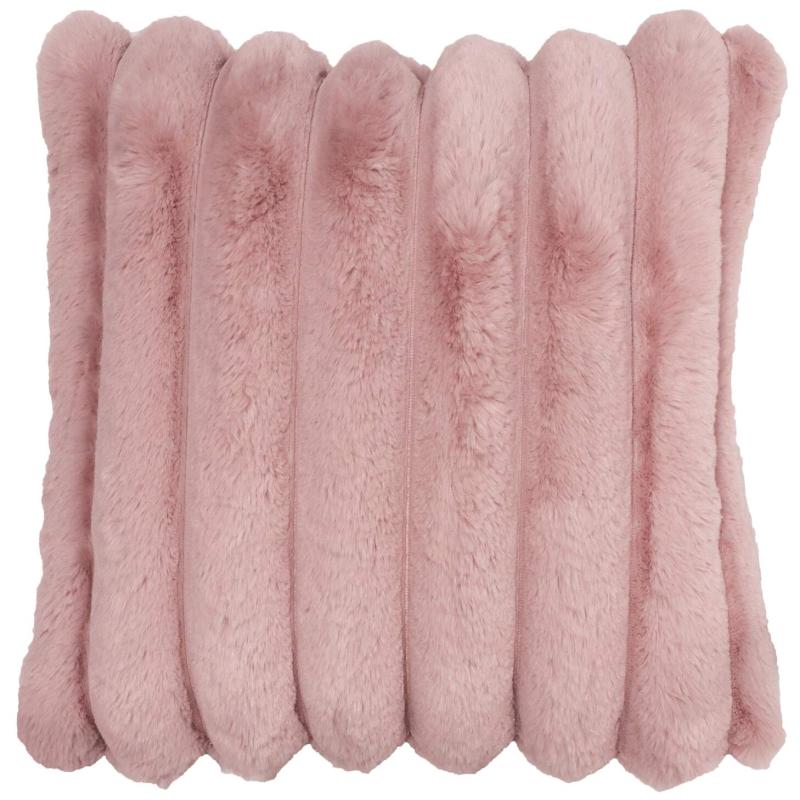 Kuddfodral Brooklyn med breda ränder i fuskpäls i ljusrosa