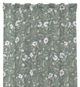 Gardin LOVIS med vita och rosa blommor och slingrande gröna blad på grön bottenfärg