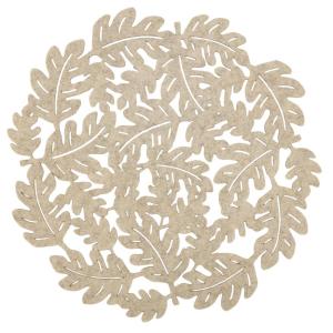Rund bordstablett, tallriksunderlägg LÖV i filtmaterial med utstansade löv i beige