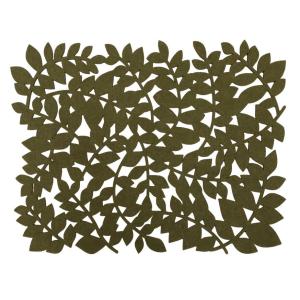 Bordstablett, tallriksunderlägg LEAVES i filtmaterial med utstansade löv i olivgrönt
