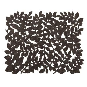 Bordstablett, tallriksunderlägg LEAVES i filtmaterial med utstansade löv i mörkgrå