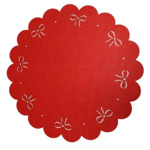Rund Bordstablett, tallriksunderlägg RIBBON i filtmaterial med utstansade rosetter i rött