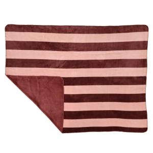 Pläd BRYGGE i lyxig flanell fleece med breda ränder i vinrött och rosa