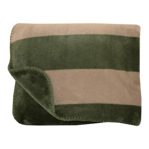 Pläd BRYGGE i lyxig flanell fleece med breda ränder i grönt och beige