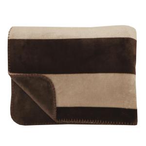 Pläd BRYGGE i lyxig flanell fleece med breda ränder i brunt och beige