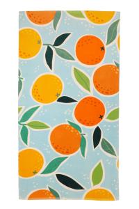 Badlakan, frotte, handduk APELSIN med härliga orange apelsiner på ljusblå botten