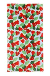 Badlakan, frotte, handduk JORDGUBBE med härliga röda jodgubbar på ljusblå botten
