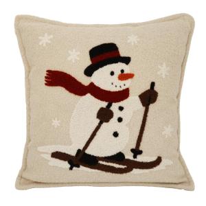 Kuddfodral SNÖGUBBEN i teddyliknande material med en broderad skidåkande snögubbe