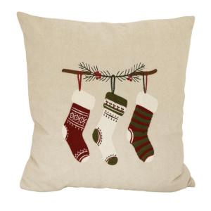 Kuddfodral JULSTRUMPOR i teddy-kvalite med broderade julstrumpor