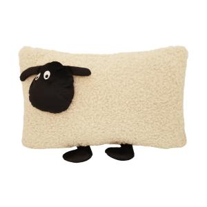 Fylld Kudde SHEEP i beige fårpäls imitation som kropp och svart huvud och ben