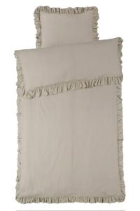 Bäddset ROMANCE, beige enfärgad vintage tvättad bomull med volang runt