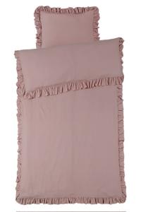 Bäddset ROMANCE, rosa enfärgad vintage tvättad bomull med volang runt