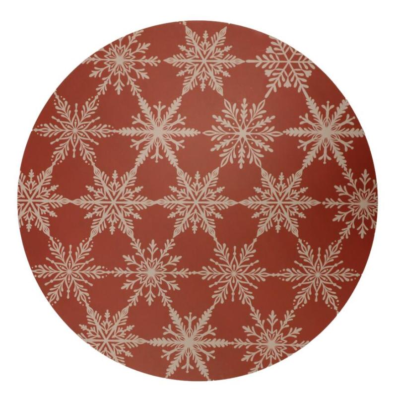 Bordstablett, tallriksunderlägg SNÖFLINGOR i MDF med beige snöflingor på röd bottenfärg