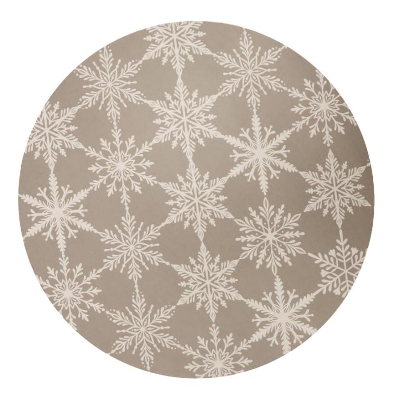 Bordstablett, tallriksunderlägg SNÖFLINGOR i MDF med beige snöflingor på linnefärgad botten