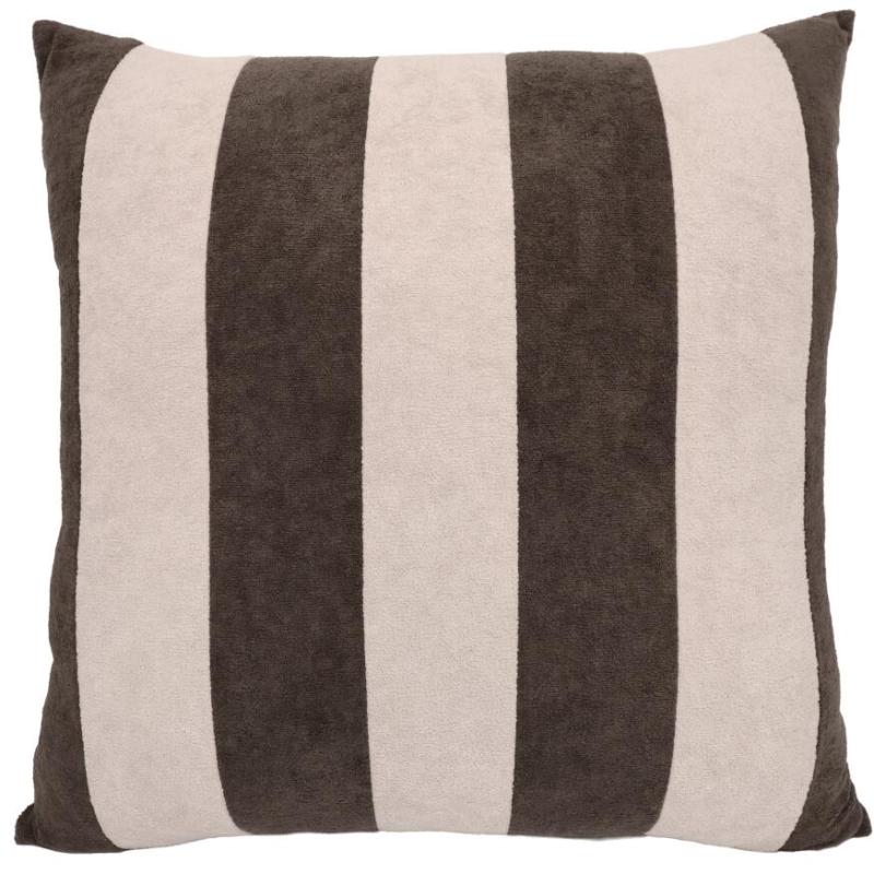 Kuddfodral STRIPES, randig i brunt och offwhite i kortklippt teddy-kvalité