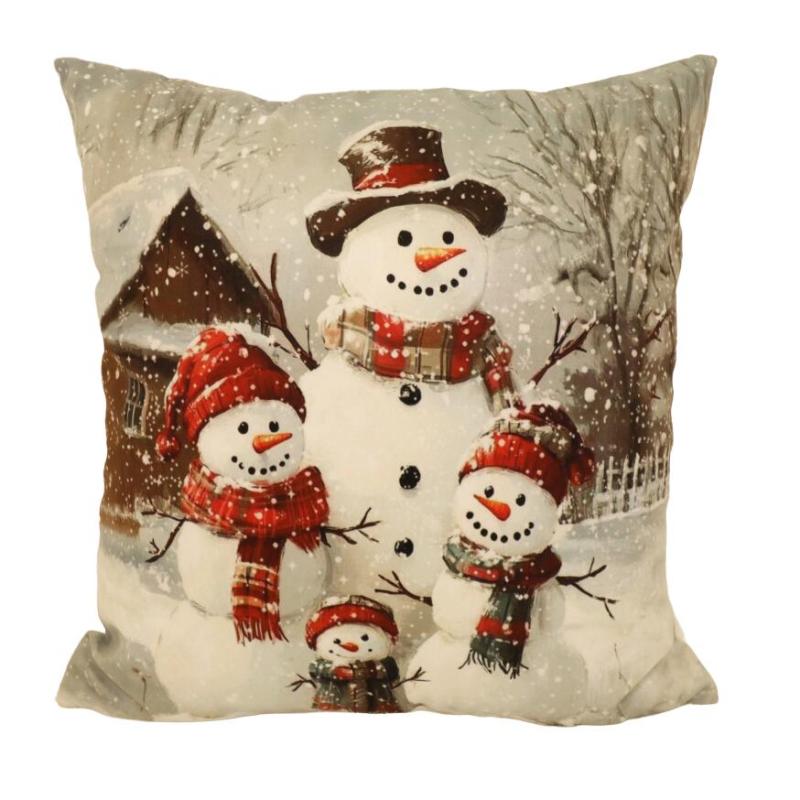 Kuddfodral FAMILJEN med en hel familj med snögubbar
