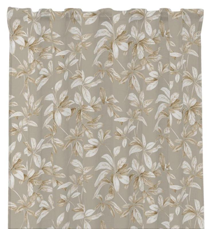 Gardin KATE med ljusbeige långsmala blad på beige bottenfärg