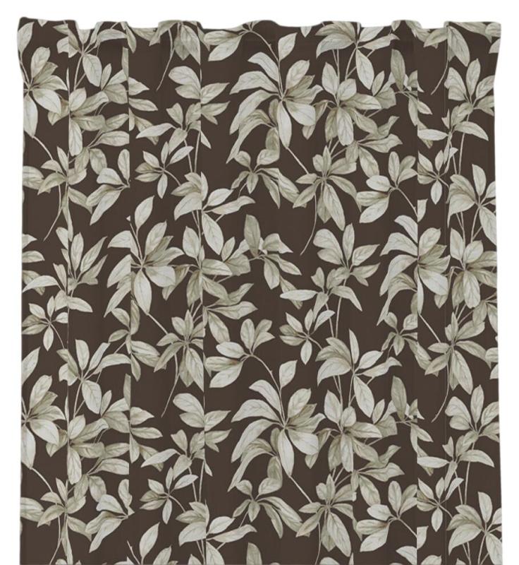 Gardin KATE med ljusbeige långsmala blad på brun bottenfärg