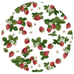Rund Vaxduk JORDGUBBE med röda jordgubbar på vit bottenfärg