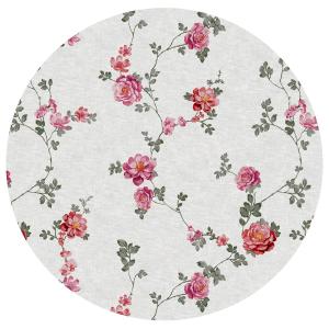 Rund Vaxduk BLOMSLINGA med slingrande gröna grenar med rosa rosor, beige bottenfärg