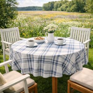 Rund Vaxduk RUTA, rutig i blått och vitt