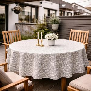 Rund Vaxduk PRÄSTKRAGE med vita prästkragar på grå botten