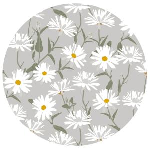 Rund Vaxduk PRÄSTKRAGE med vita prästkragar på grå botten