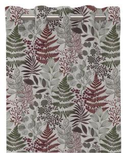 Gardin NORDIC med löv i grönt, brunt och vinrött på beige bottenfärg