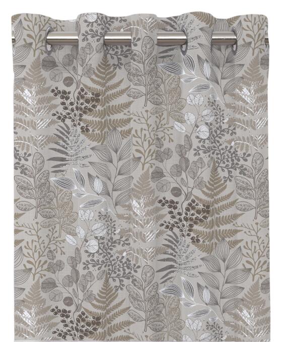 Gardin NORDIC med löv i grått, brunt, beige och vitt på beige bottenfärg