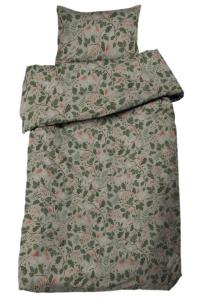 Bäddset HELGE med ugglor och ekorrar bland ekollon med grön bottenfärg