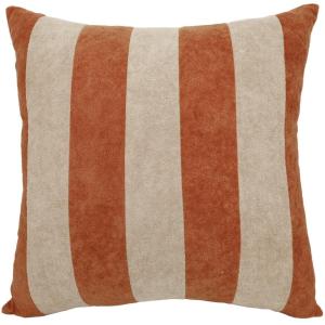 Kuddfodral STRIPES, randig i rostfärg och beige i kortklippt teddy-kvalité